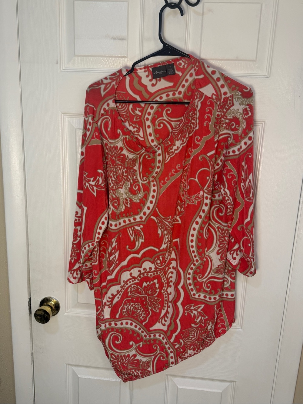 Chico’s Travelers Women’s Red Paisley Scoop Neck Blouse 3